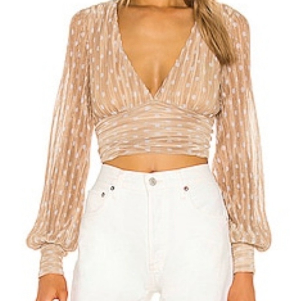 House of Harlow 1960 x REVOLVE Gold Polka Dot Pleated V-Neck Crop Top XS
